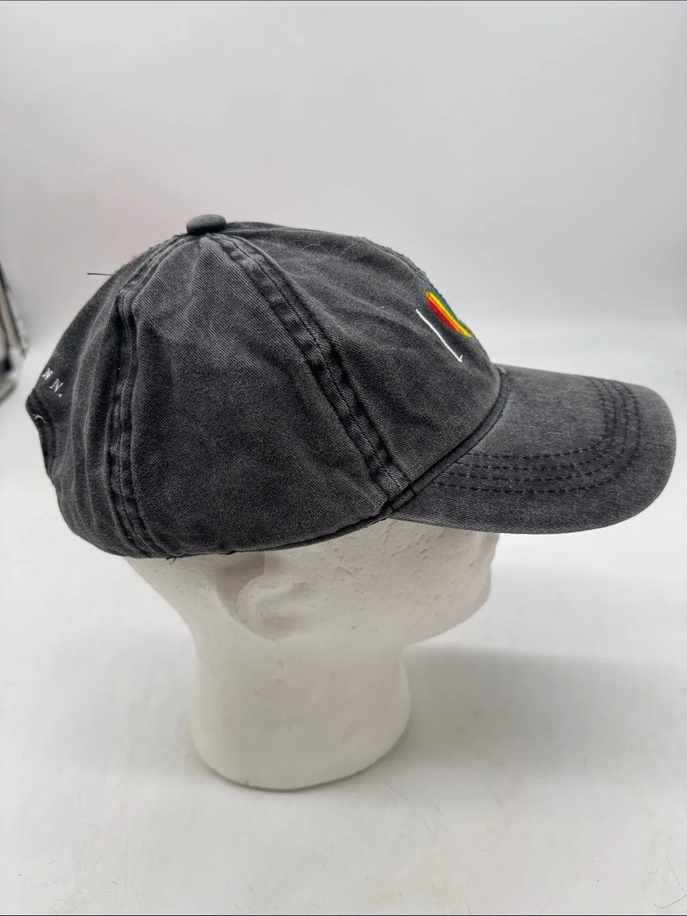 Rae Dunn LOVE Rainbow Heart Embroidered Black Kids Cap